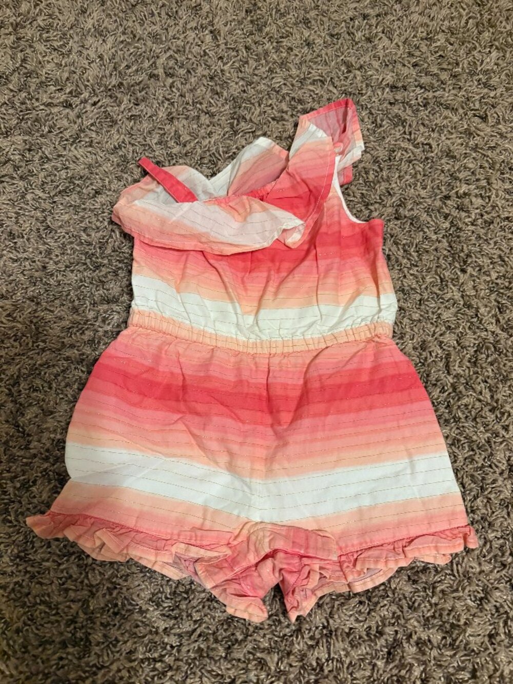Janie and Jack Romper 18-24 Months White Pink Gold Ruffle Pull On Elastic Waist